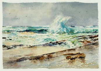 Hugh Browne watercolour coastal seascape