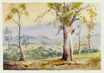 Hugh Browne watercolour Australian country landscape