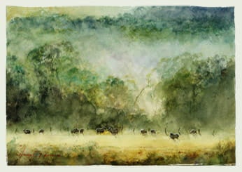 Hugh Browne watercolour Australian countryside