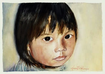 Hugh Browne watercolour coastal young girl